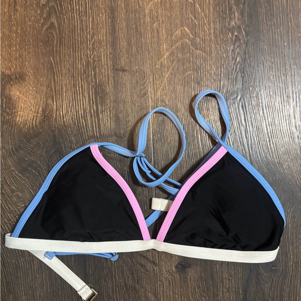 No Boundaries Black Bikini Top with Blue and Pink Trim